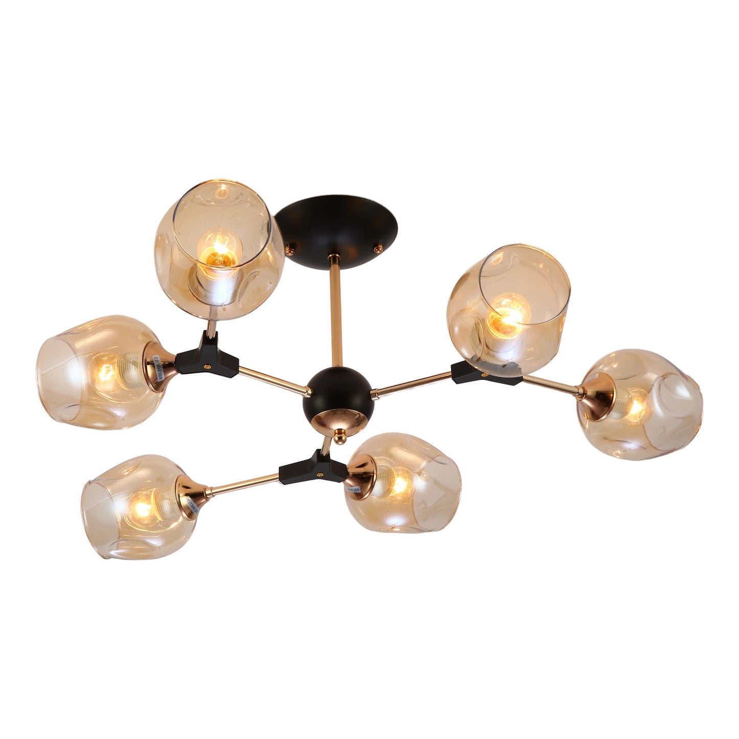 Amber Bell Glass Sputnik Gold Semi Flush Ceiling Light E27