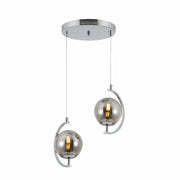 Amber or Smoky Glass Globe Crescent Gold or Chrome Metal Modern Ceiling Pendant Light