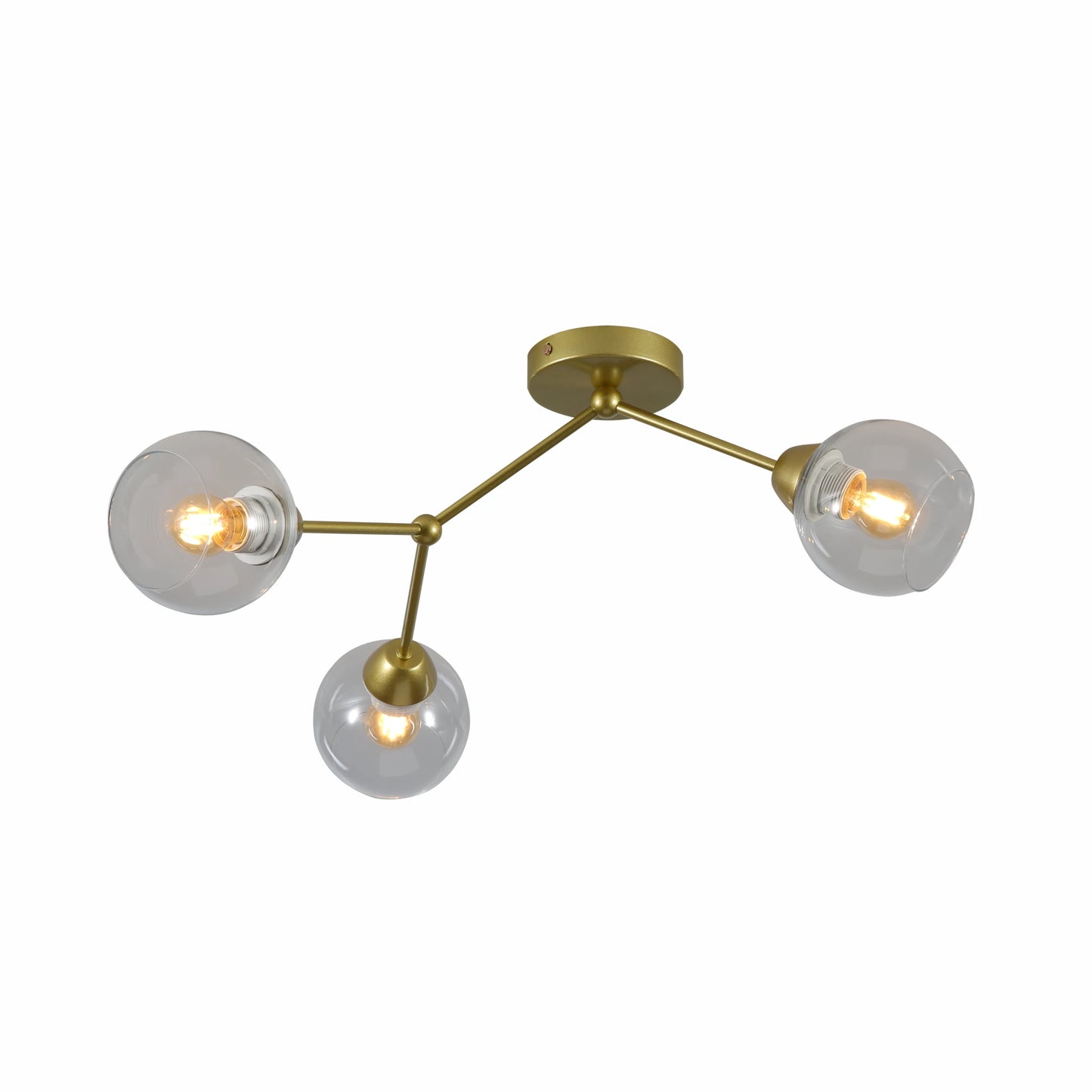 Clear Glass Gold Wishbone Branch Twig Semi Flush Modern Sputnik Ceiling Light E27