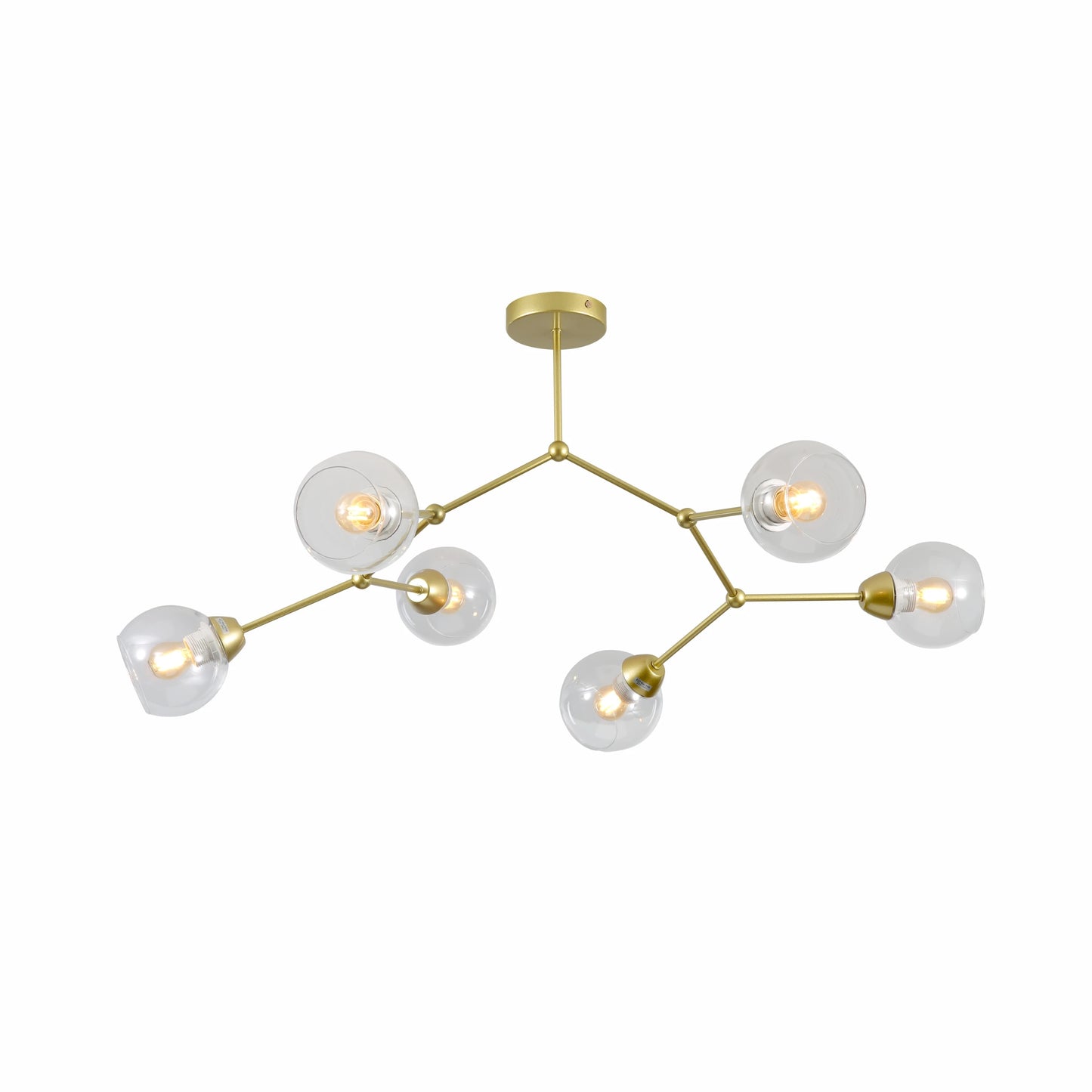 Clear Glass Gold Wishbone Branch Twig Semi Flush Modern Sputnik Ceiling Light E27