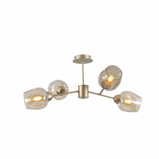 Amber Glass Metallic Gold Branch Twig Semi Flush Modern Ceiling Light E27