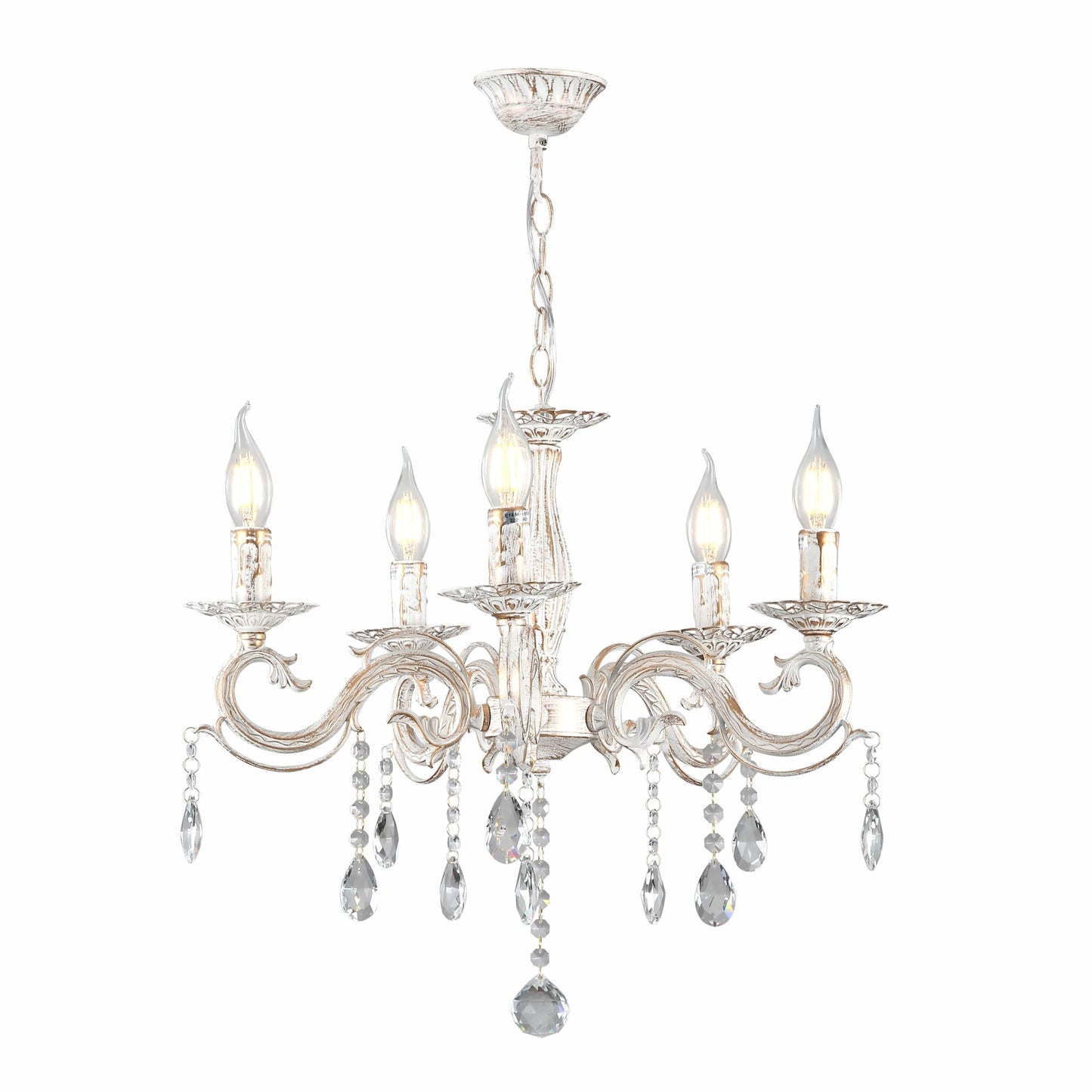 Candle Waterfall Traditional Retro Vintage Arm Chandelier Ceiling Light Crystal Gold Aged Cream E14