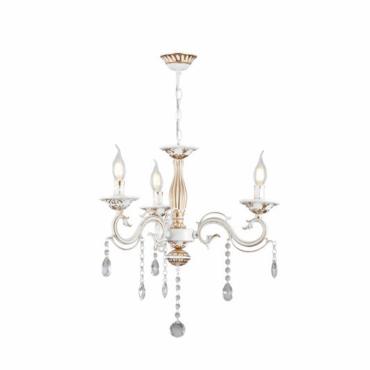 Traditional French Vintage Retro Candle Metal and Crystal Gold Aged Cream Arm Chandelier Ceiling Light E14