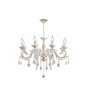 Traditional French Vintage Retro Candle Metal and Crystal Gold Aged Cream Arm Chandelier Ceiling Light E14