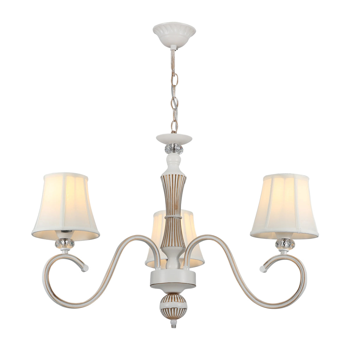 Off White Fabric Shaded Gold Aged Ivory Traditional Retro Vintage Classic Chandelier Ceiling Light E14