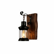 Farmhouse Rustic Iron and Wood Glass Cylinder Wall Light E27