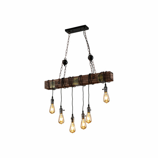 Timber Iron and Wood Beam Island Ceiling Chandelier Light 6xE27