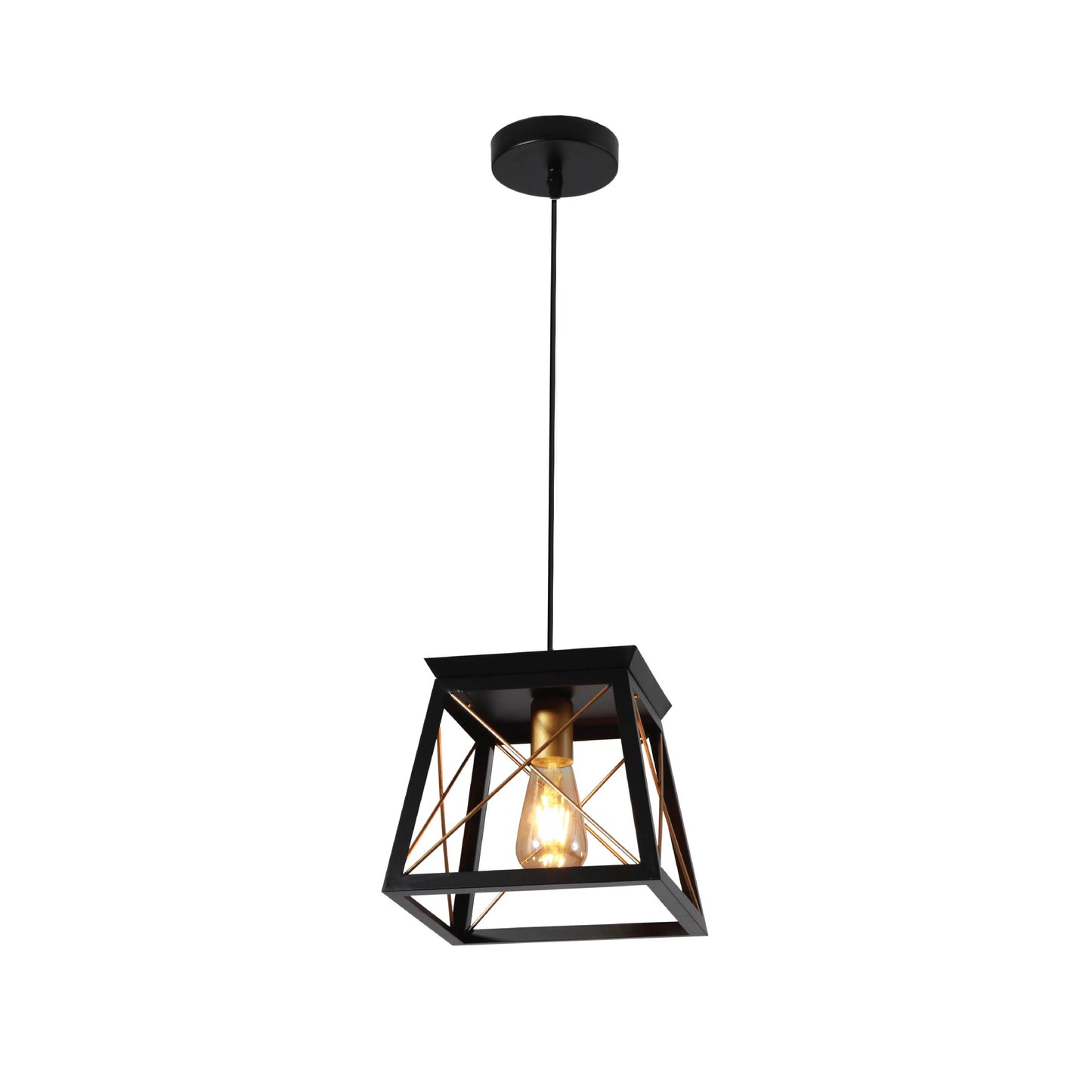 Black Gold Caged Industrial Retro Square Pendant Ceiling Light E27