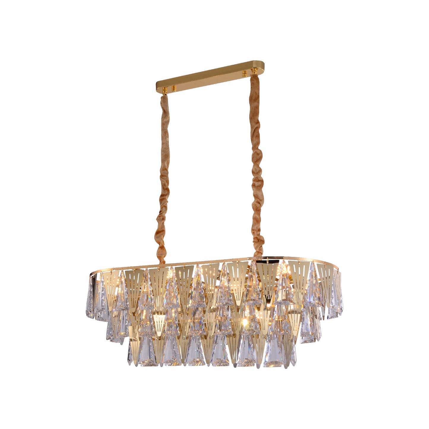 Opulent Gold Chandelier Ceiling Light with Triangular Crystal Elegance