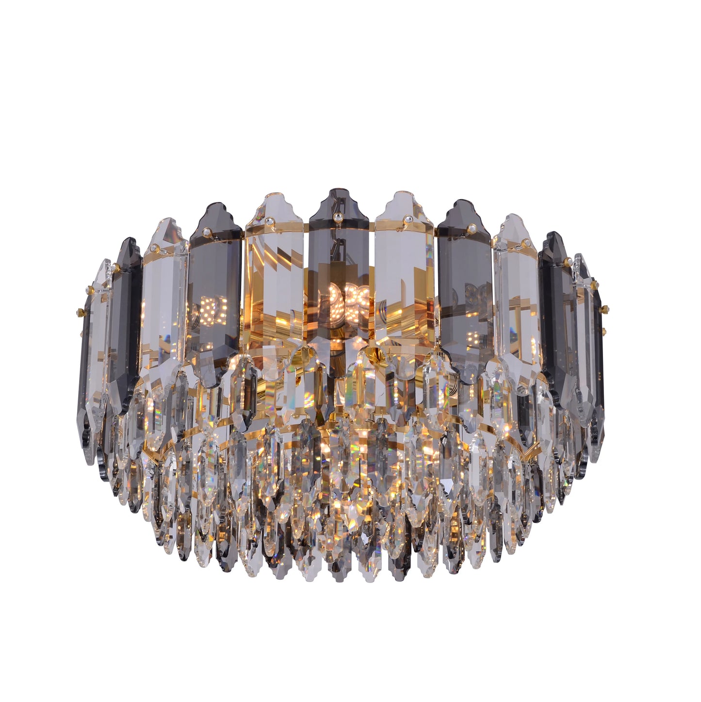 Golden Tiered Radiance Chandelier Ceiling Light with Alternating Crystal Hues