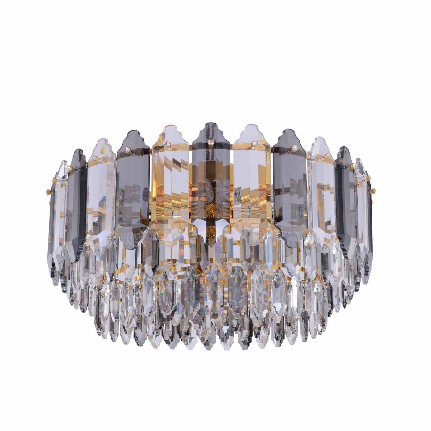 Golden Tiered Radiance Chandelier Ceiling Light with Alternating Crystal Hues