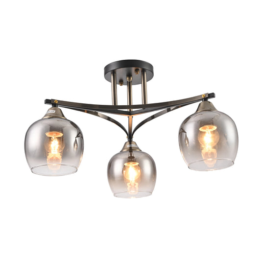 Geometric Starburst Faded Smoky Grey Globe Black & Bronze Ceiling Light