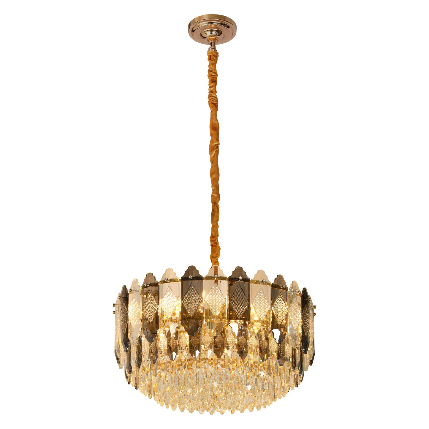 Deluxe Smoky Clear Crystal Modern Chandelier Light Gold