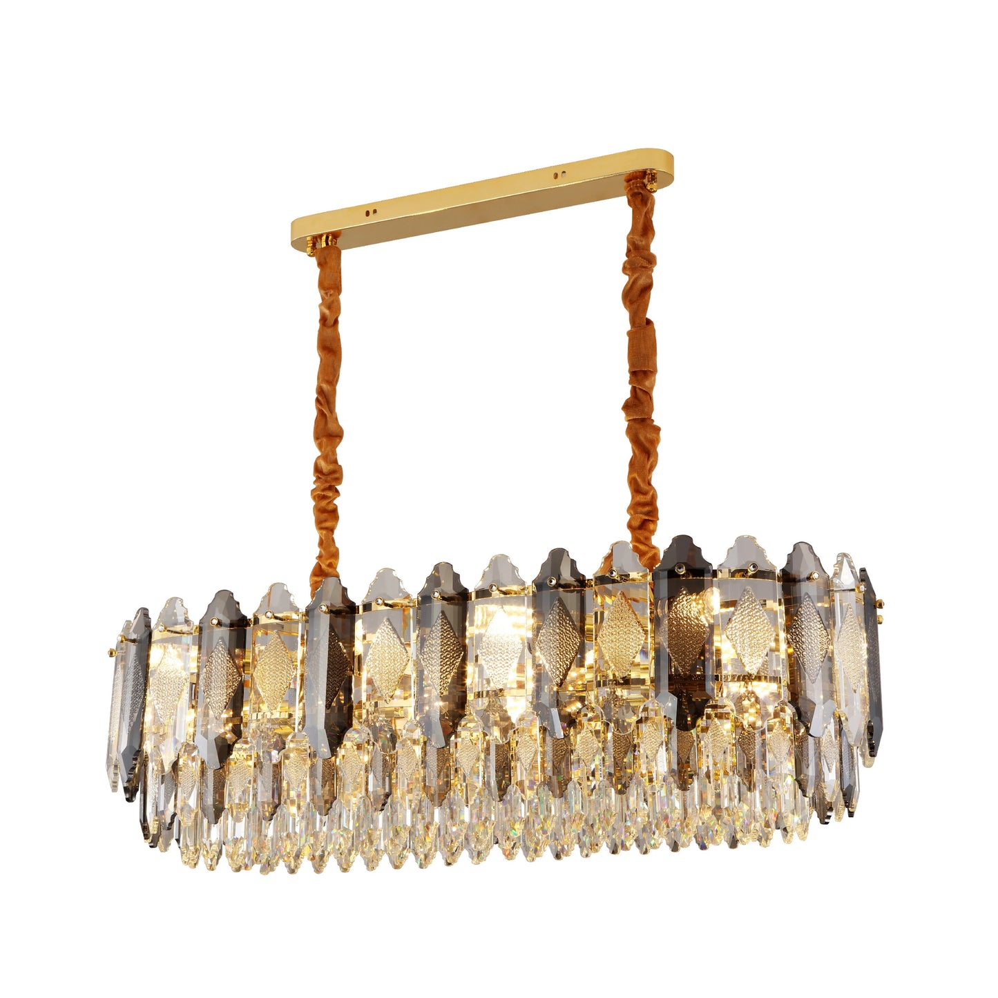 Deluxe Smoky Clear Crystal Modern Chandelier Light Gold