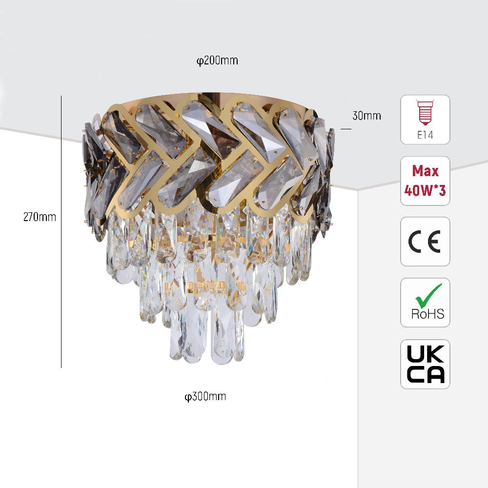 Size of D300 Herringbone Crystal Chandelier Ceiling Light Gold