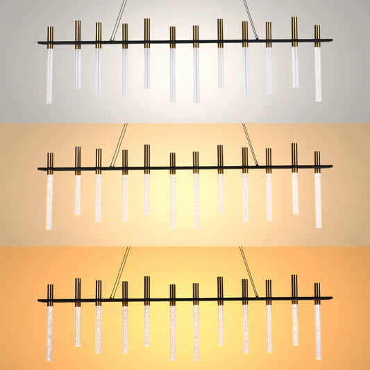 Black & Brass Modern Glass Tube Chandelier - Linear & Circular