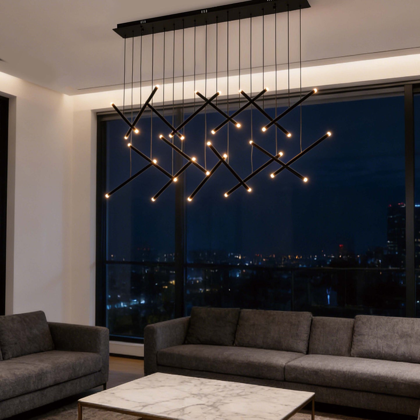 Gold Crisscross Modern Multi-Pendant Chandelier