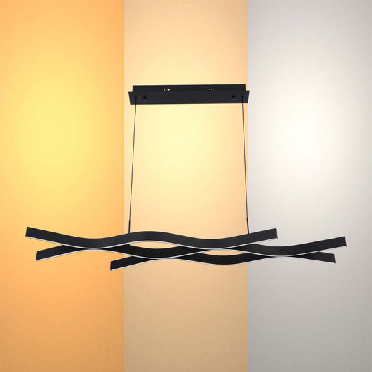 Modern Black LED Chandelier, Adjustable Pendant Light, 3CCT