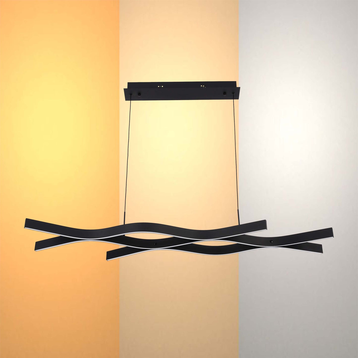 Modern Black LED Chandelier, Adjustable Pendant Light, 3CCT