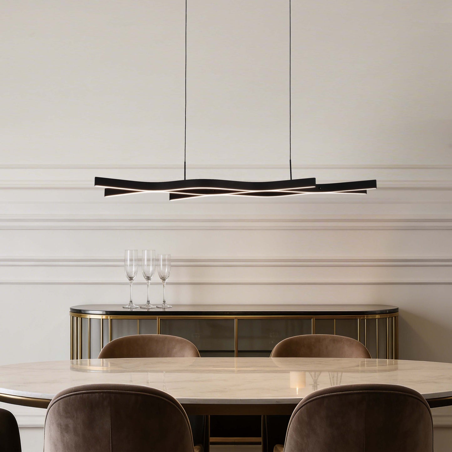 Modern Black LED Chandelier, Adjustable Pendant Light, 3CCT