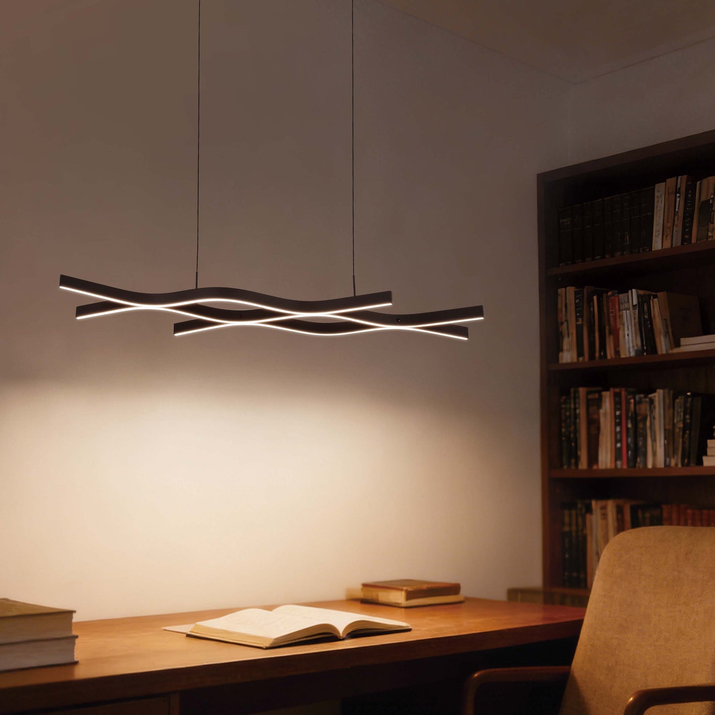Modern Black LED Chandelier, Adjustable Pendant Light, 3CCT