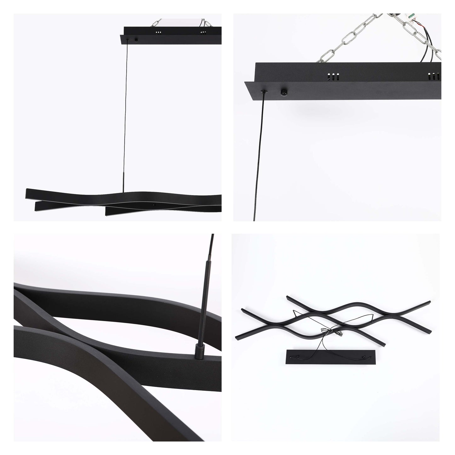 Modern Black LED Chandelier, Adjustable Pendant Light, 3CCT