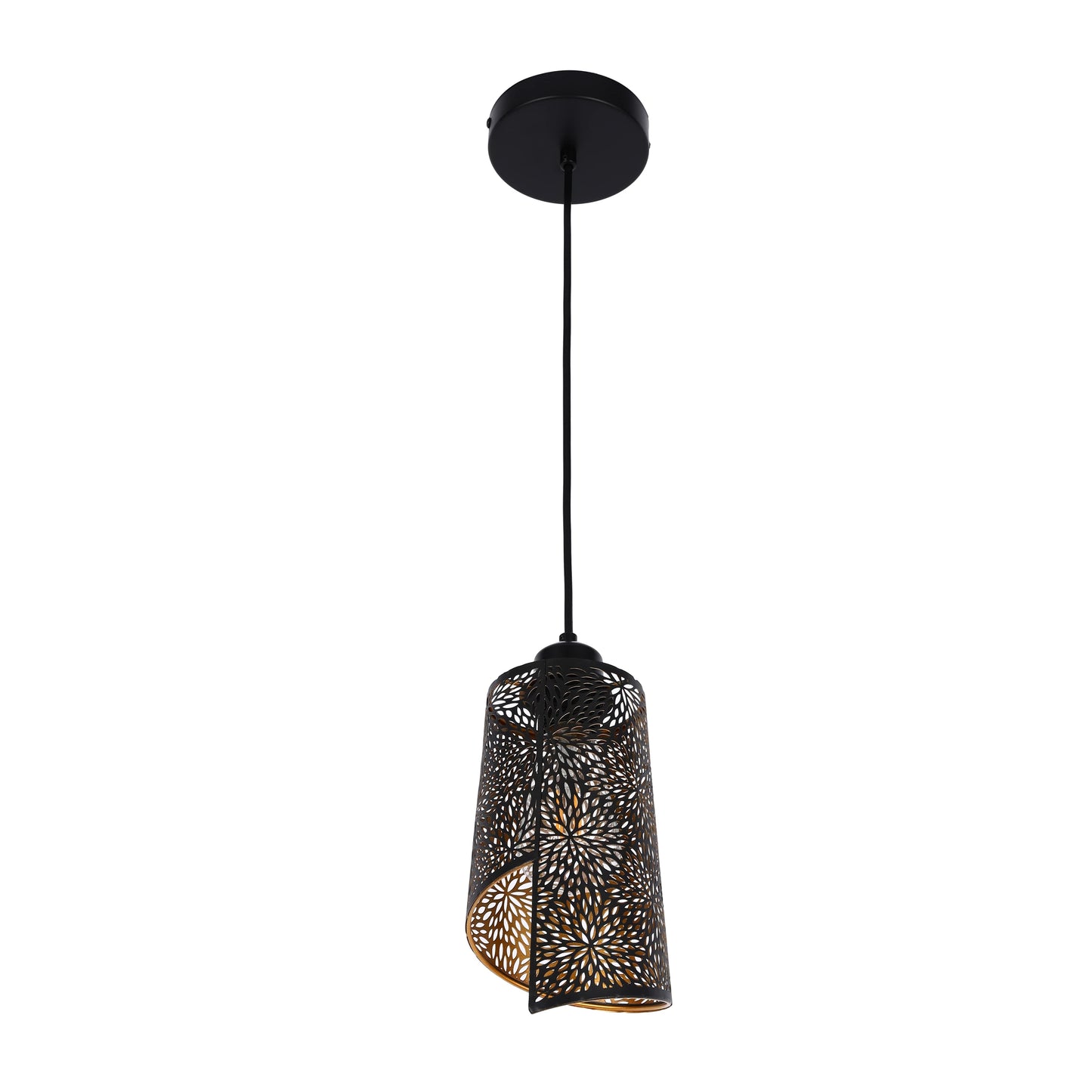 Black & Gold Spiral Cut-Out Metal Pendant Light E27