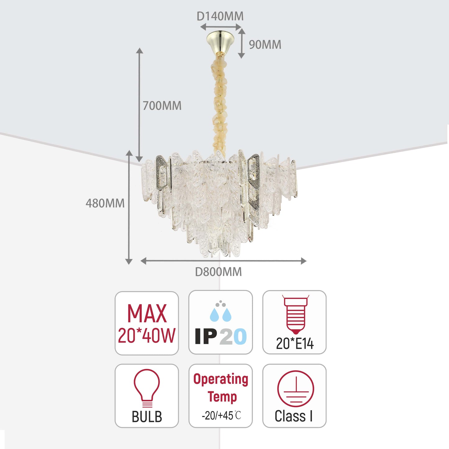 Luxury Gold Crystal Chandelier Dimmable Pendant Light E14