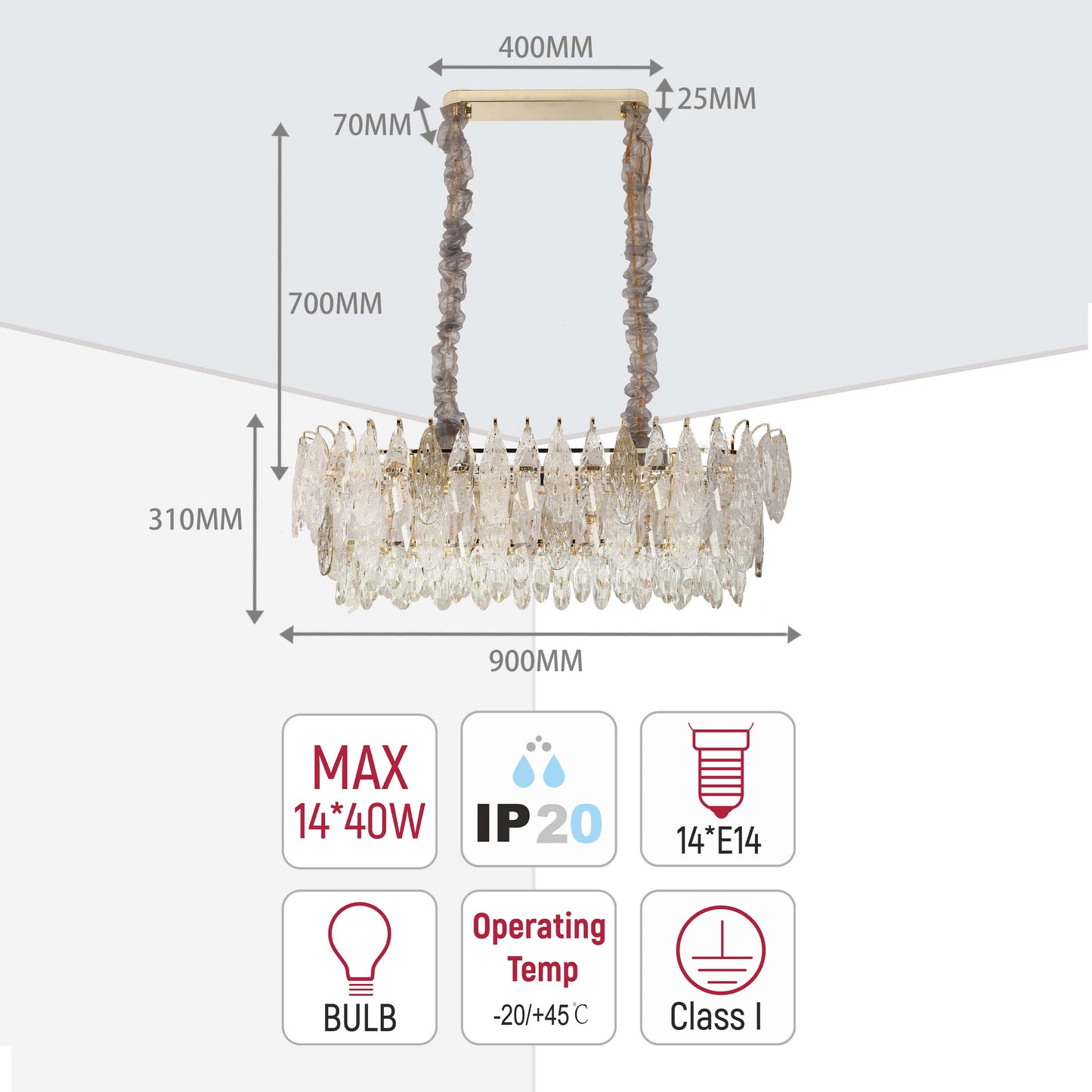 Luxury Gold Crystal Chandelier Dimmable Pendant Light E14