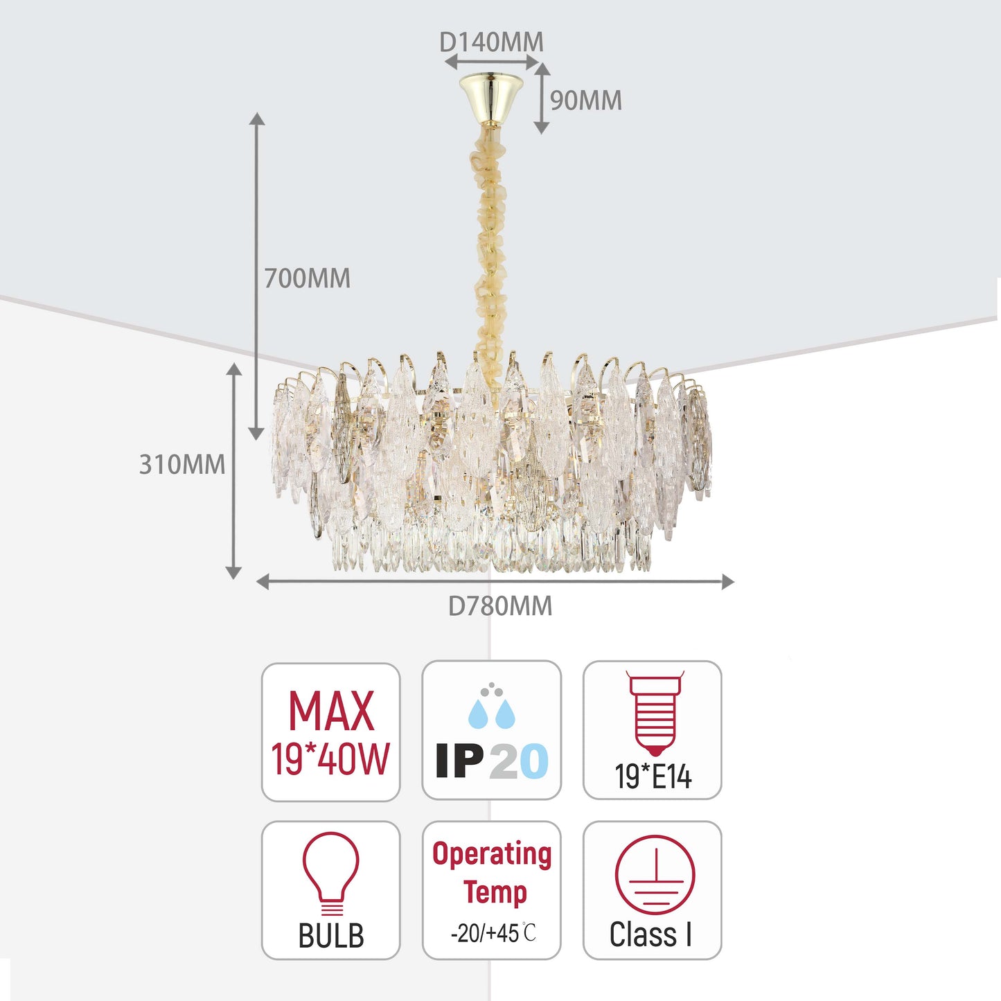 Luxury Gold Crystal Chandelier Dimmable Pendant Light E14