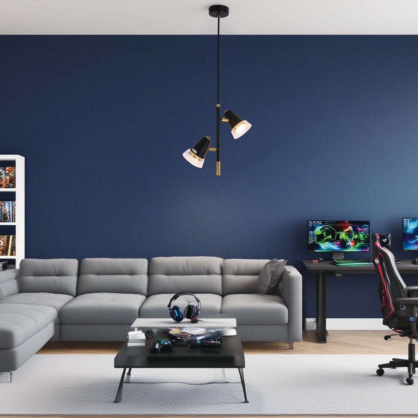 Modern Black & Brass Multi-Arm Spotlight, GU10 Dimmable