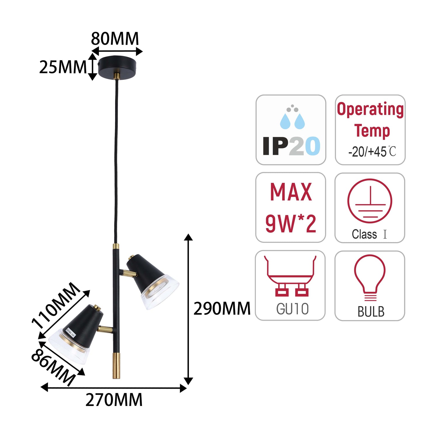 Modern Black & Brass Multi-Arm Spotlight, GU10 Dimmable