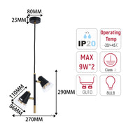 Modern Black & Brass Multi-Arm Spotlight, GU10 Dimmable
