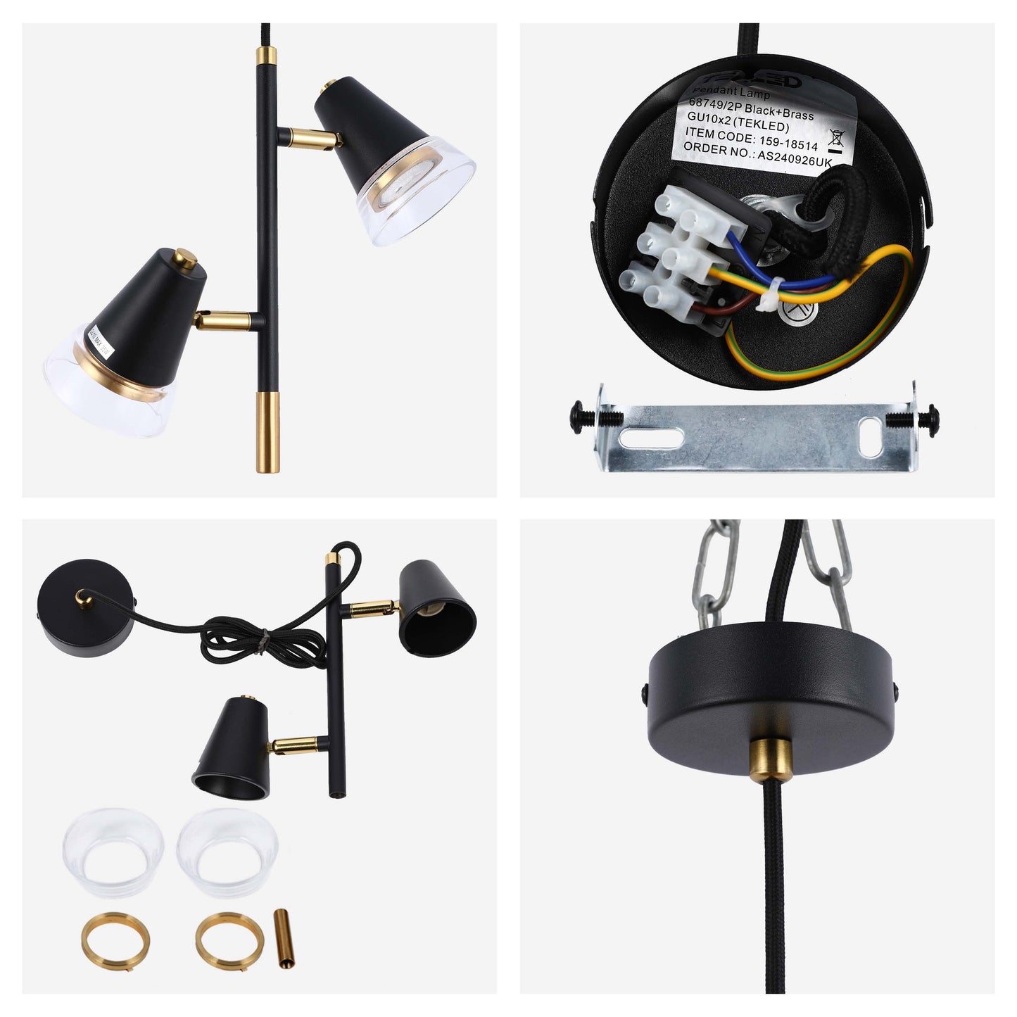 Modern Black & Brass Multi-Arm Spotlight, GU10 Dimmable