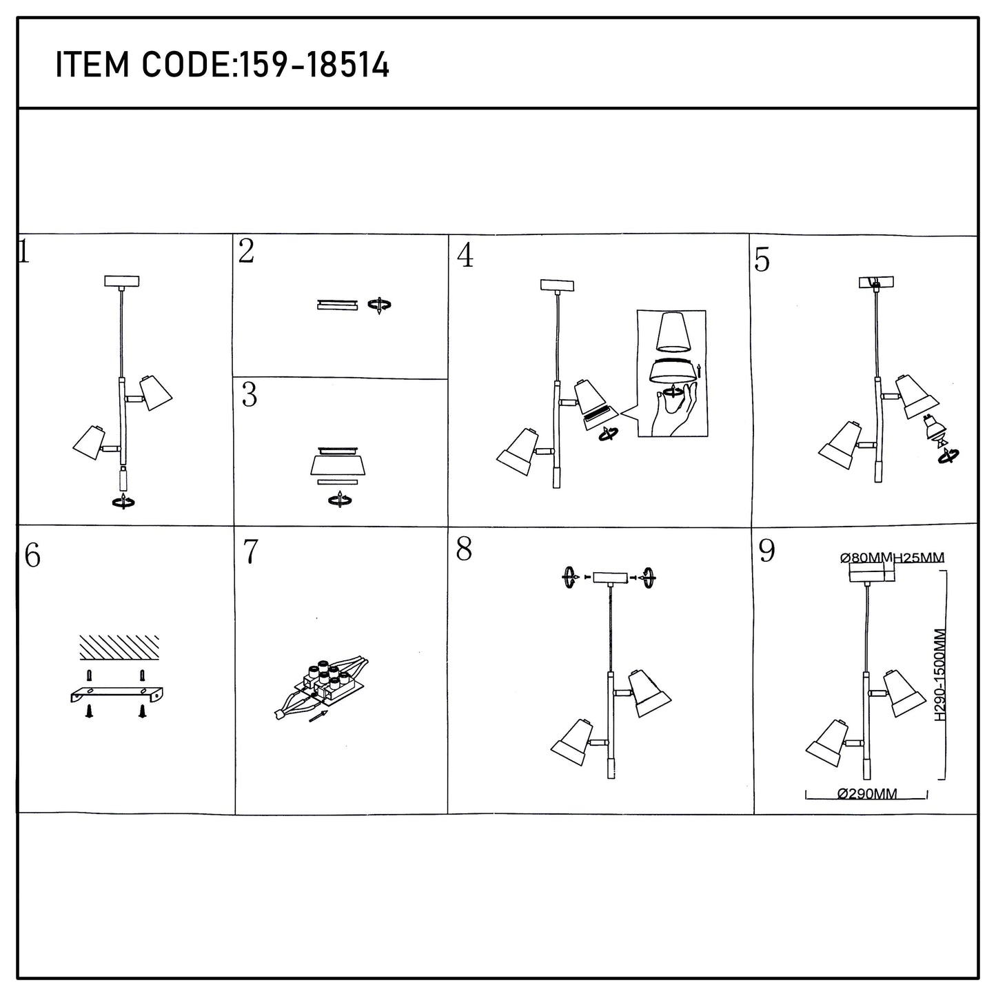Modern Black & Brass Multi-Arm Spotlight, GU10 Dimmable