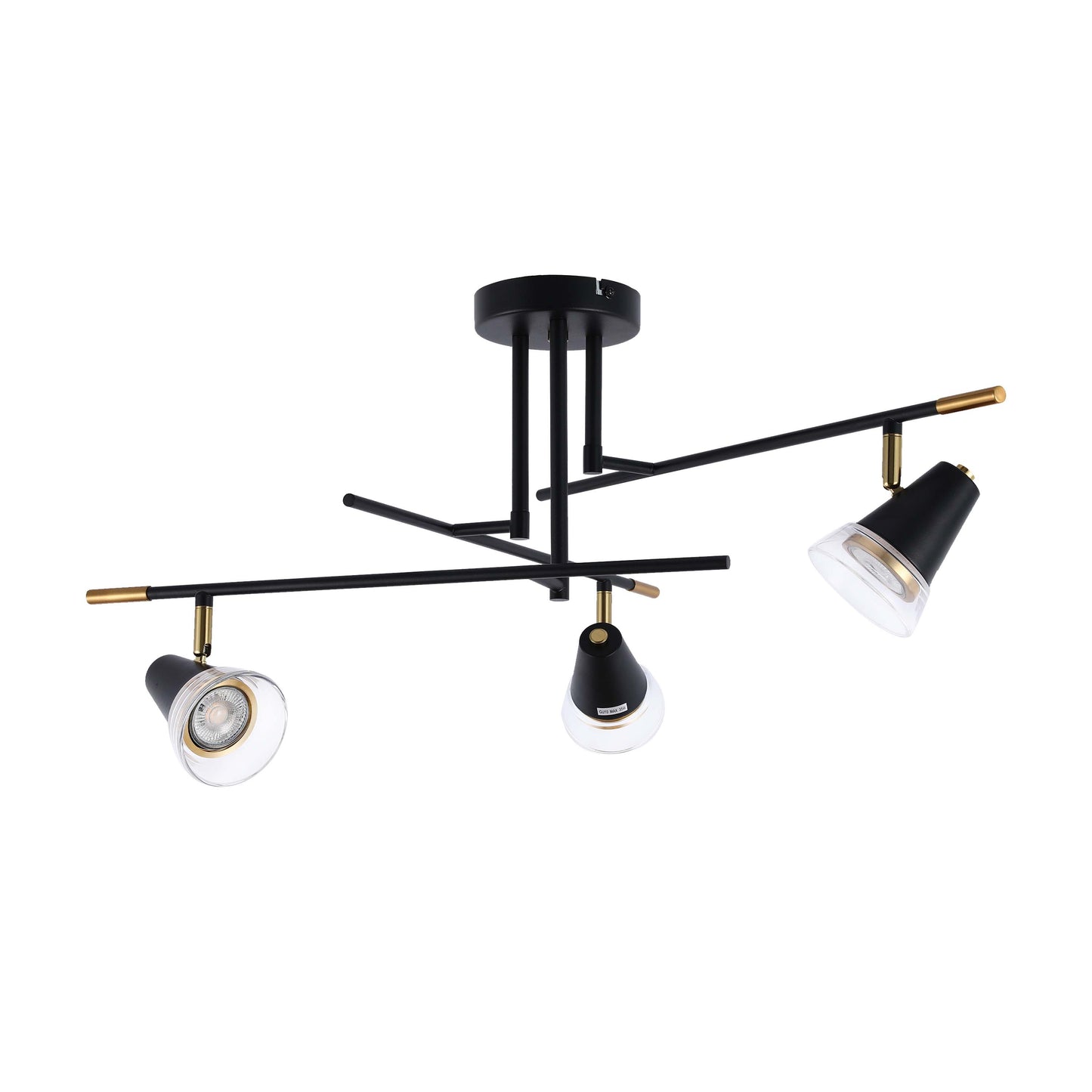 Modern Black & Brass Multi-Arm Spotlight, GU10 Dimmable