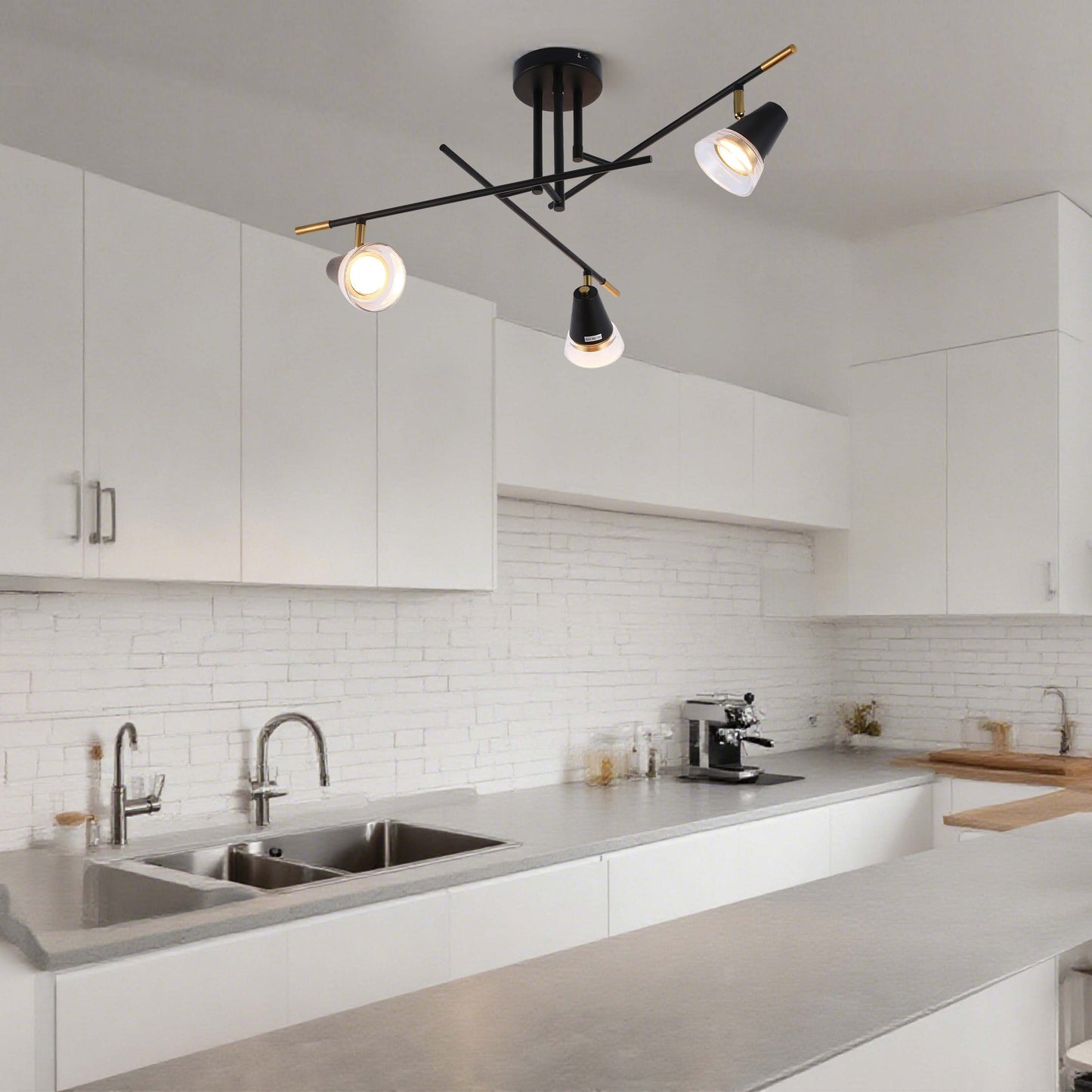 Modern Black & Brass Multi-Arm Spotlight, GU10 Dimmable