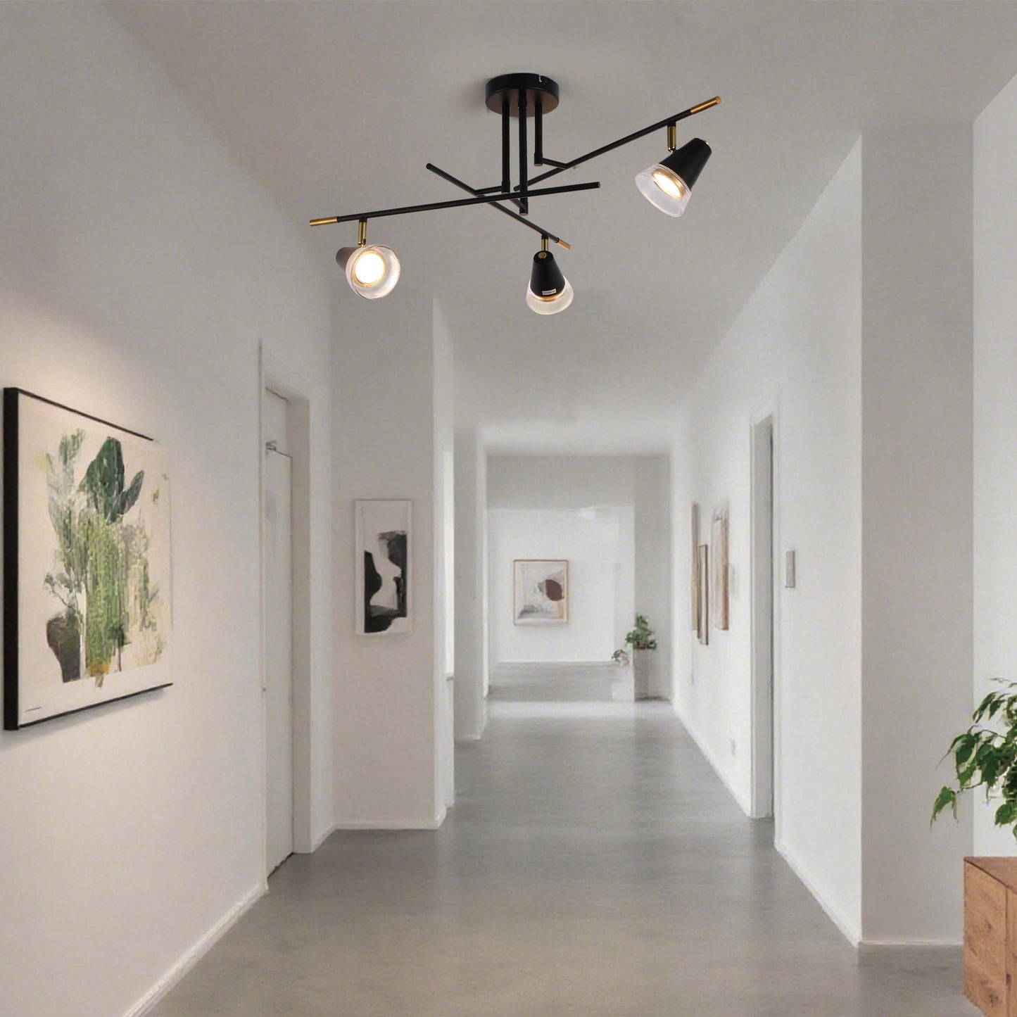 Modern Black & Brass Multi-Arm Spotlight, GU10 Dimmable