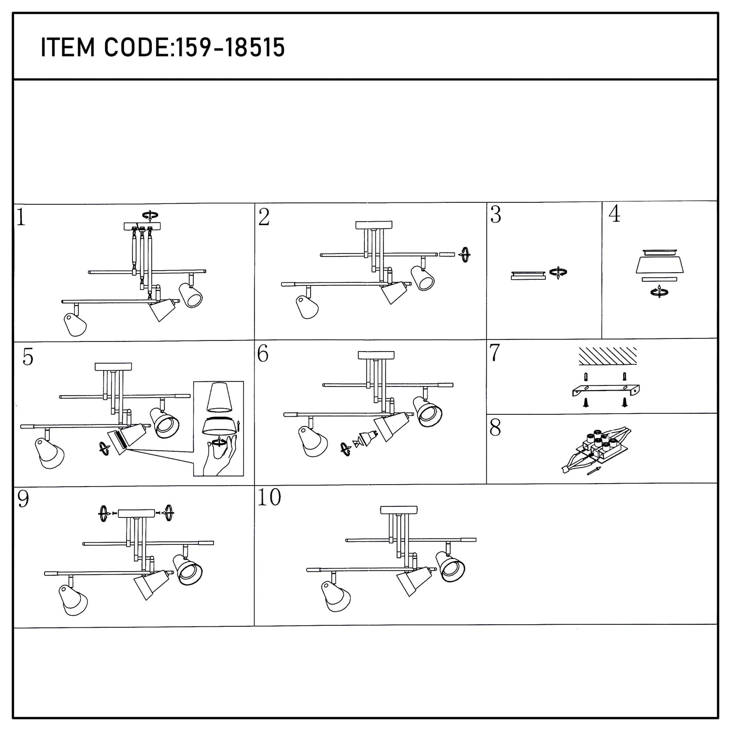Modern Black & Brass Multi-Arm Spotlight, GU10 Dimmable