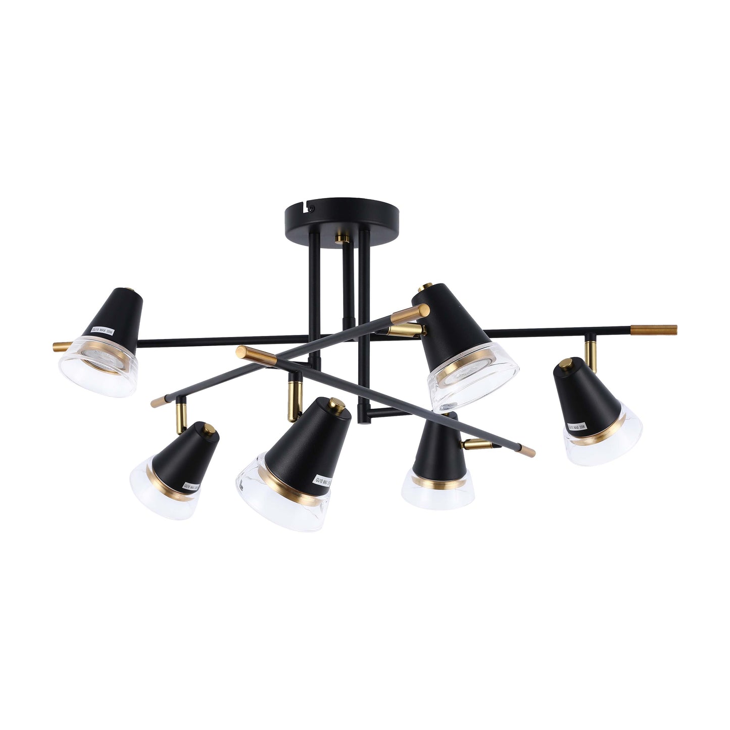 Modern Black & Brass Multi-Arm Spotlight, GU10 Dimmable