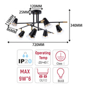 Modern Black & Brass Multi-Arm Spotlight, GU10 Dimmable