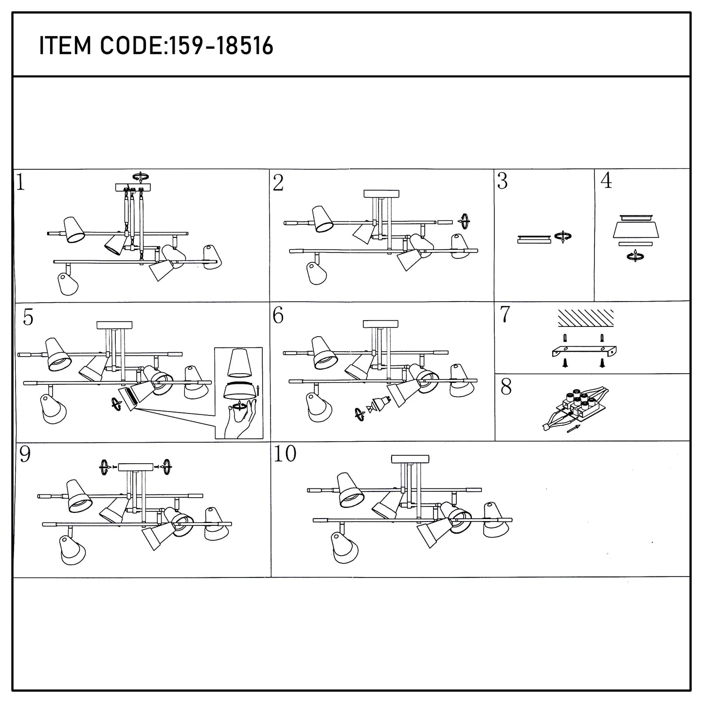 Modern Black & Brass Multi-Arm Spotlight, GU10 Dimmable