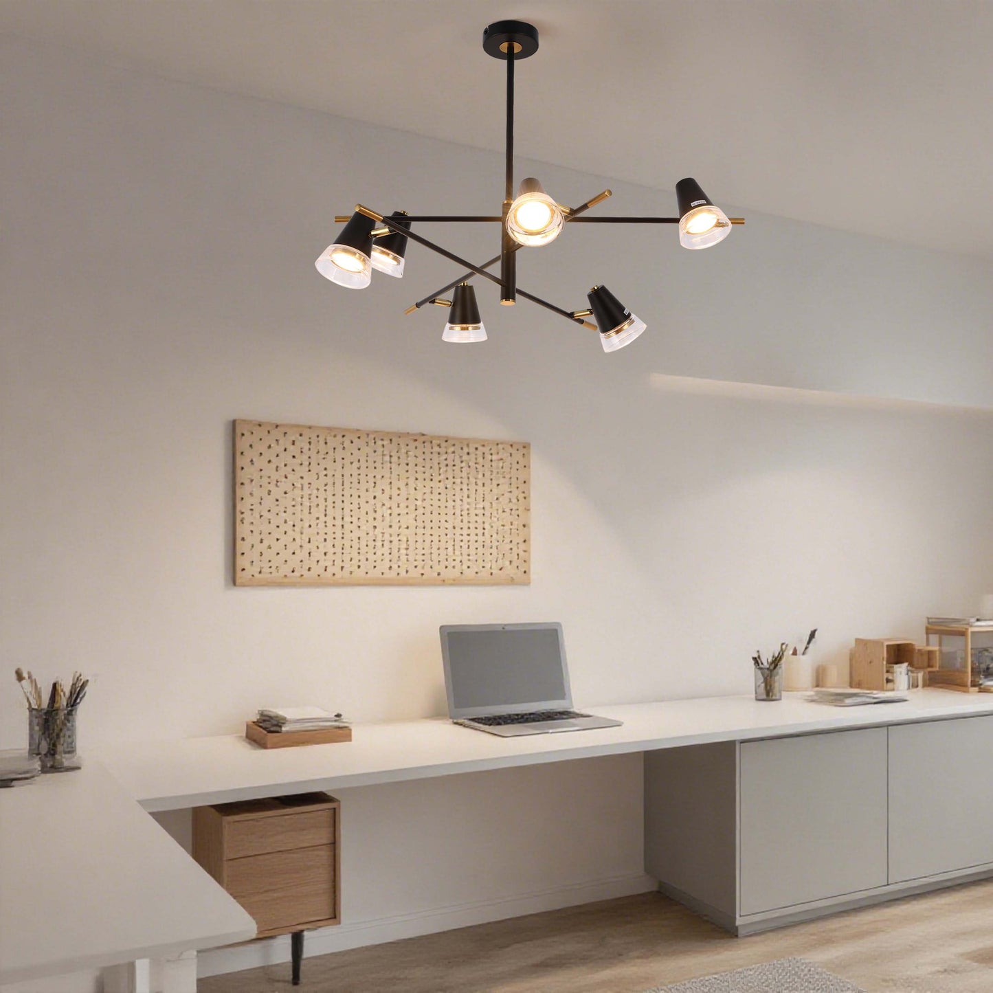 Modern Black & Brass Multi-Arm Spotlight, GU10 Dimmable