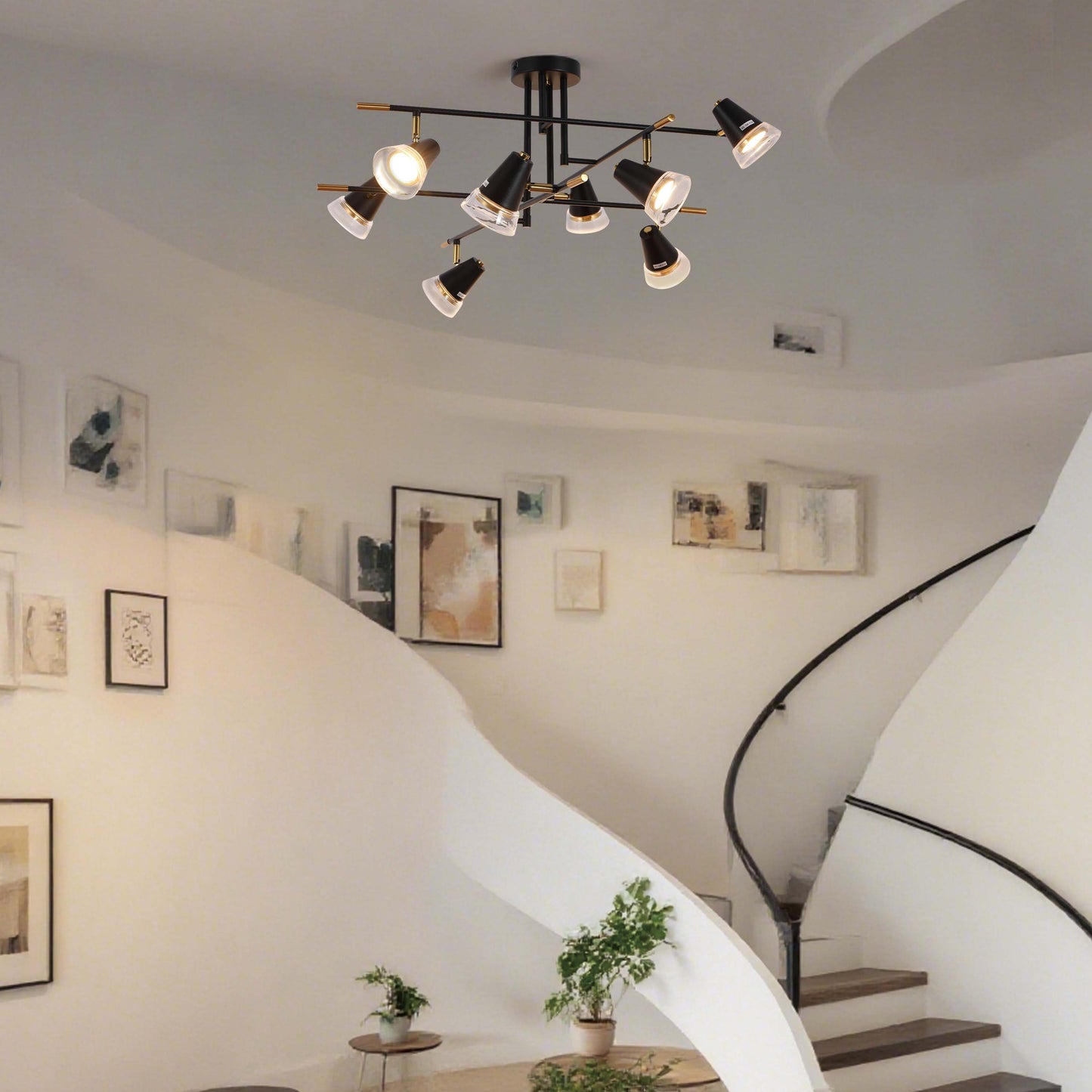 Modern Black & Brass Multi-Arm Spotlight, GU10 Dimmable