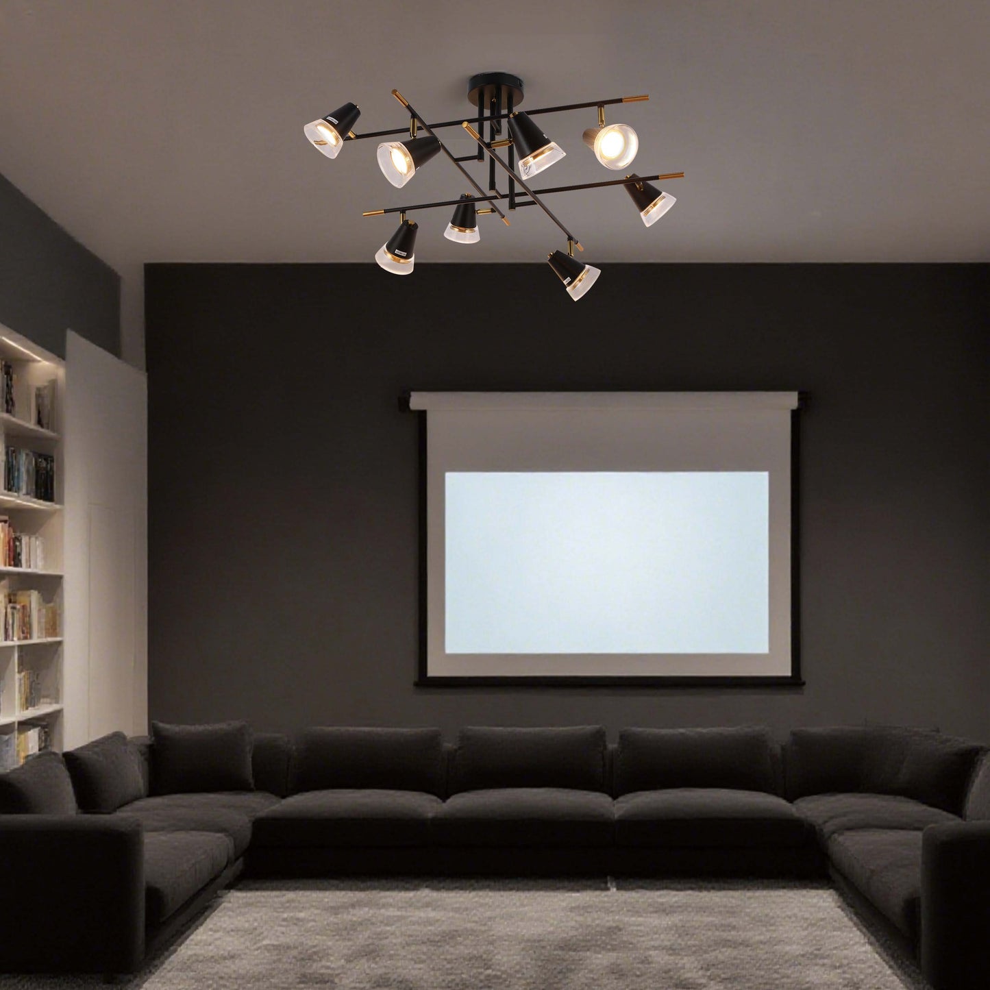 Modern Black & Brass Multi-Arm Spotlight, GU10 Dimmable