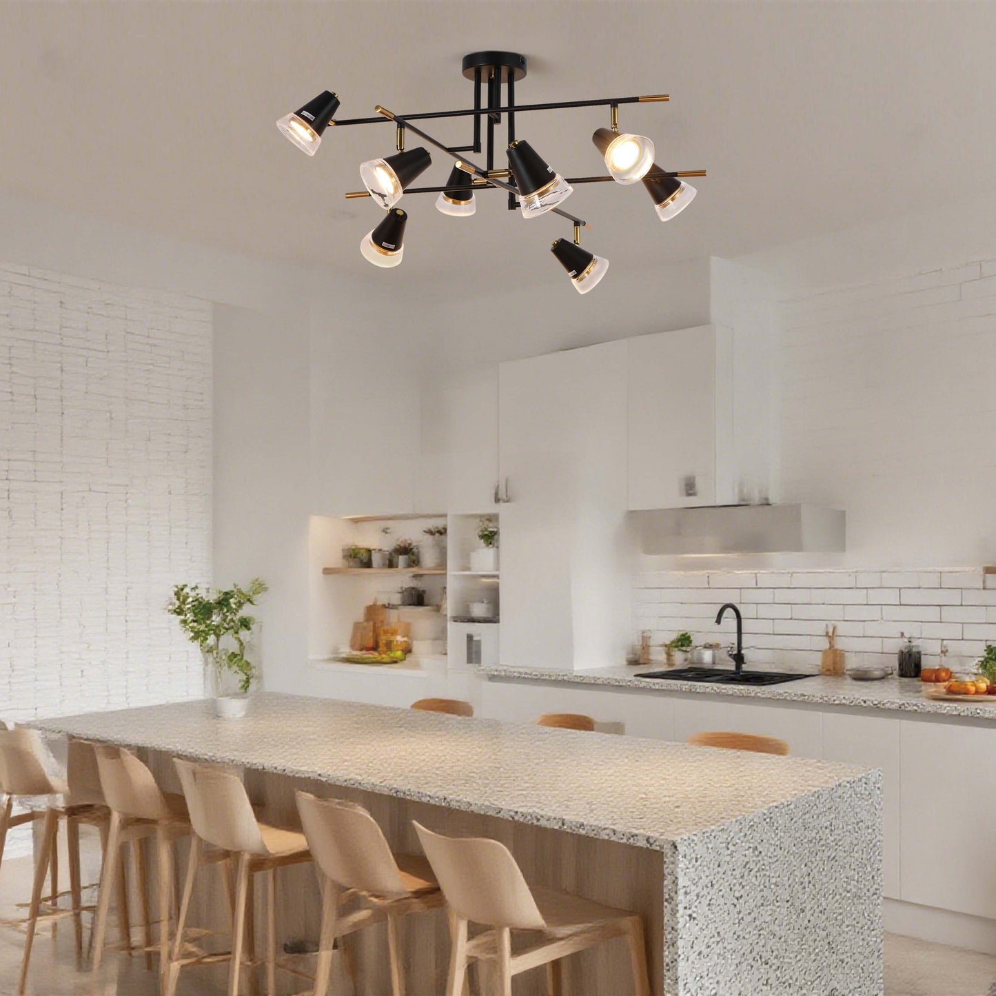Modern Black & Brass Multi-Arm Spotlight, GU10 Dimmable