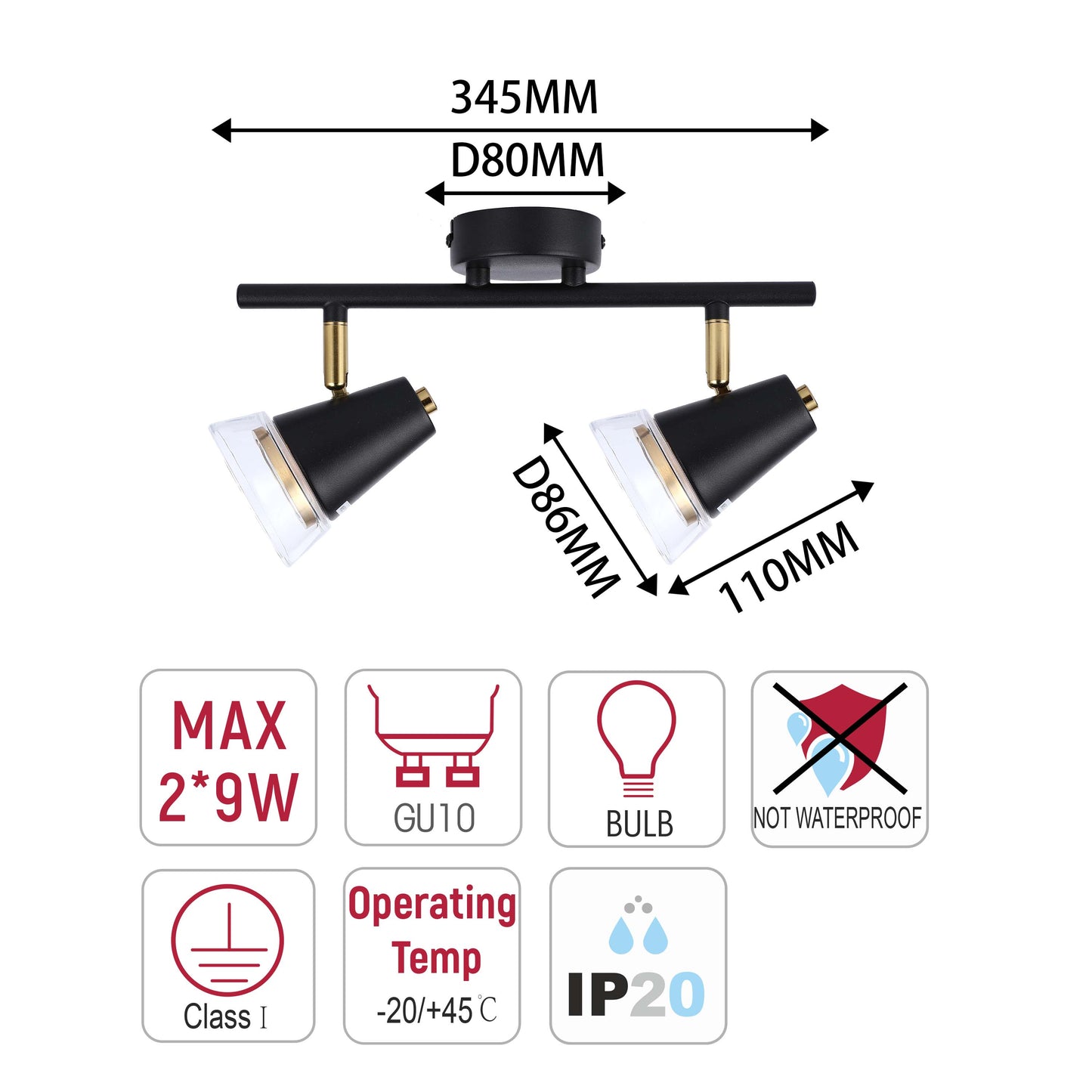 Modern Black & Brass Linear Spotlight Bar, GU10 Dimmable