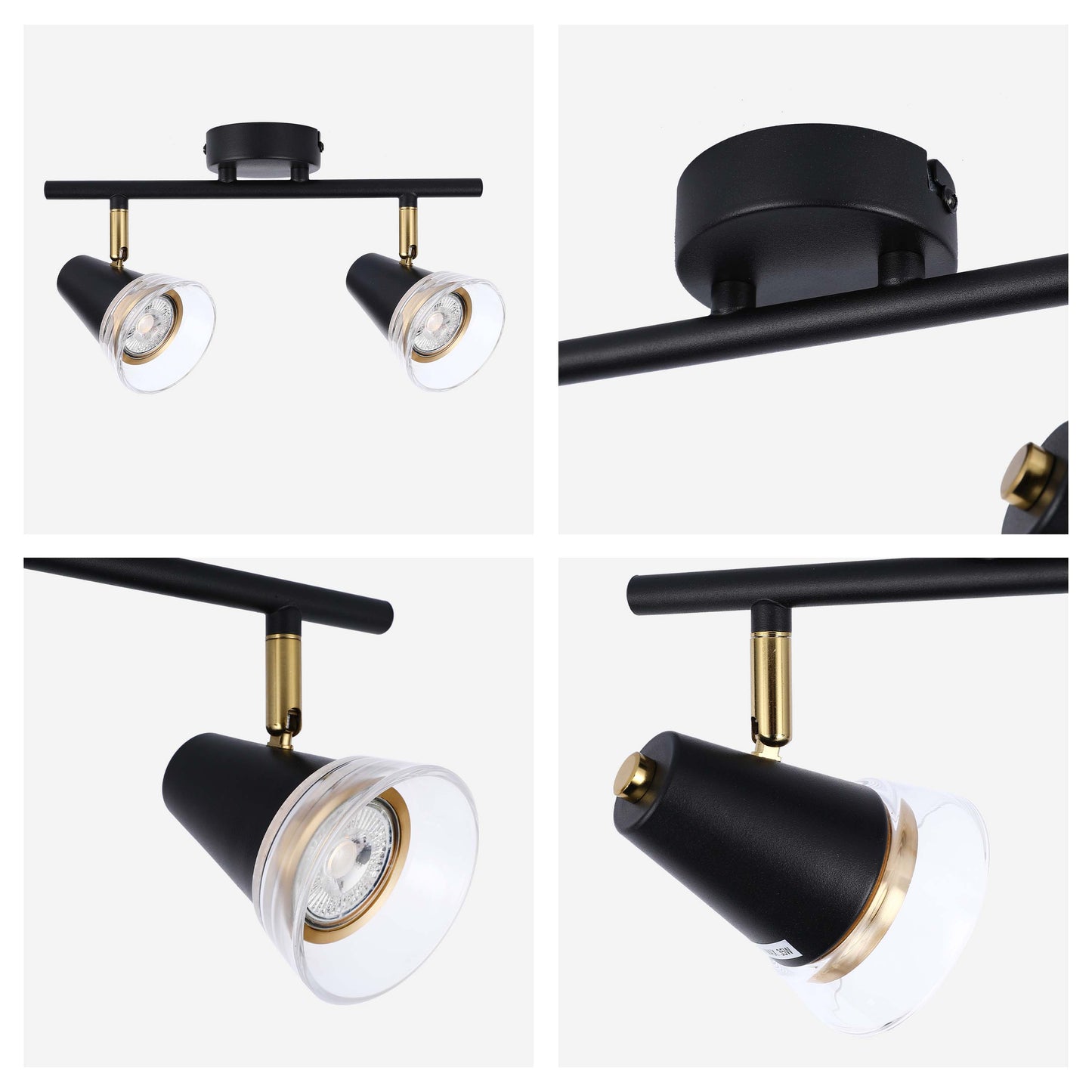 Modern Black & Brass Linear Spotlight Bar, GU10 Dimmable