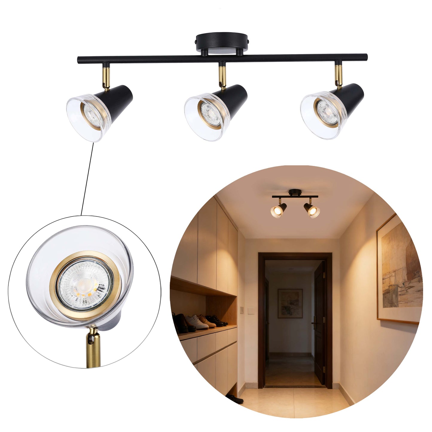 Modern Black & Brass Linear Spotlight Bar, GU10 Dimmable