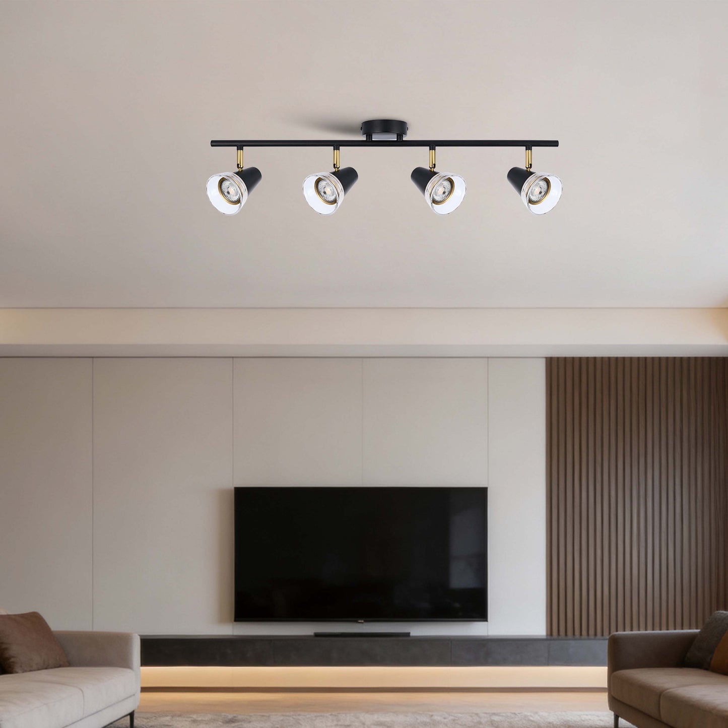 Modern Black & Brass Linear Spotlight Bar, GU10 Dimmable